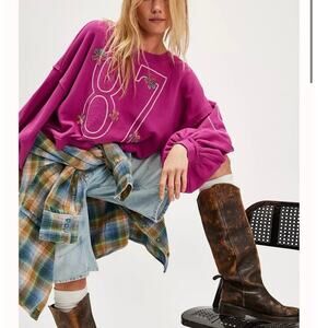 Tricia Fix Free People Chain Stitch Crew 87 Butterfly Oversized Sweatshirt